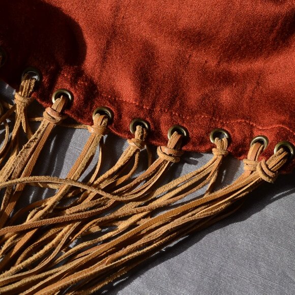 Vintage - Russett Orange - Never 2 Late - Pashmina - Leather Fringe - Shawl. - Picture 3 of 7